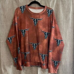 SHEIN Brown Longhorn Print Long Sleeve Tee